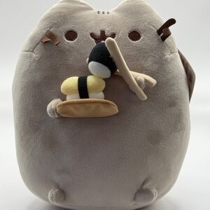 GUND Pusheen Plush Stuffed Animal Light Gray Cat with Sushi NWT